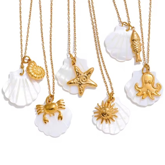 Fish White Shell 18K Gold Stainless Steel Waterproof Necklace - Picture 5 of 5